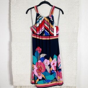 TRINA TURK black floral tie halter neck dress S NEW